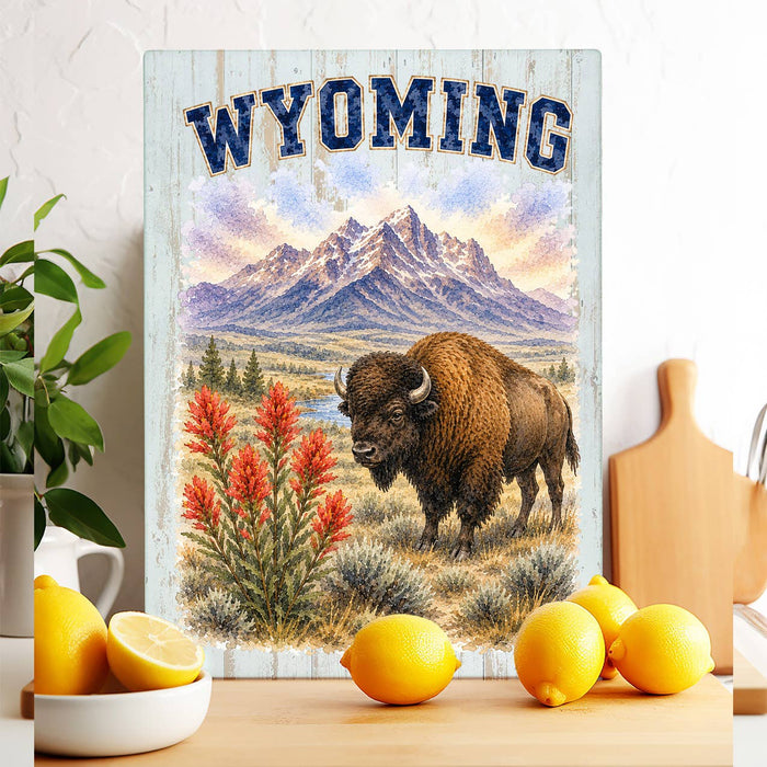 Wyoming State Bird and Animal Glass Cutting Board
