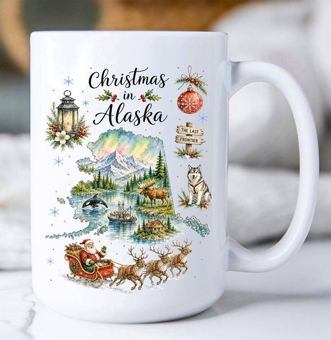Christmas in Alaska State Map Coffee Mug