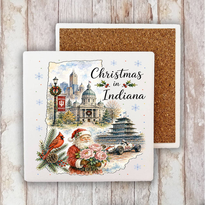 Christmas in Indiana State Map Stone Coaster