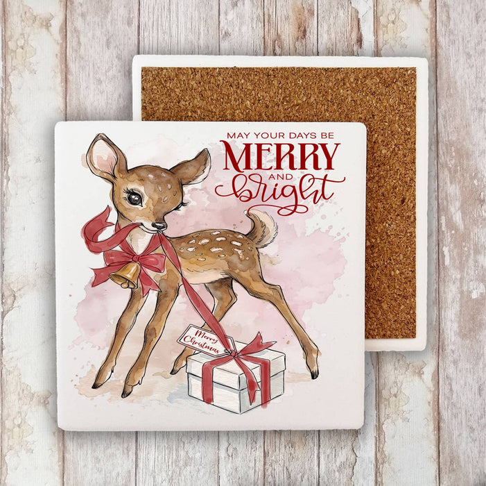 Vintage Christmas Reindeer Stone Coaster