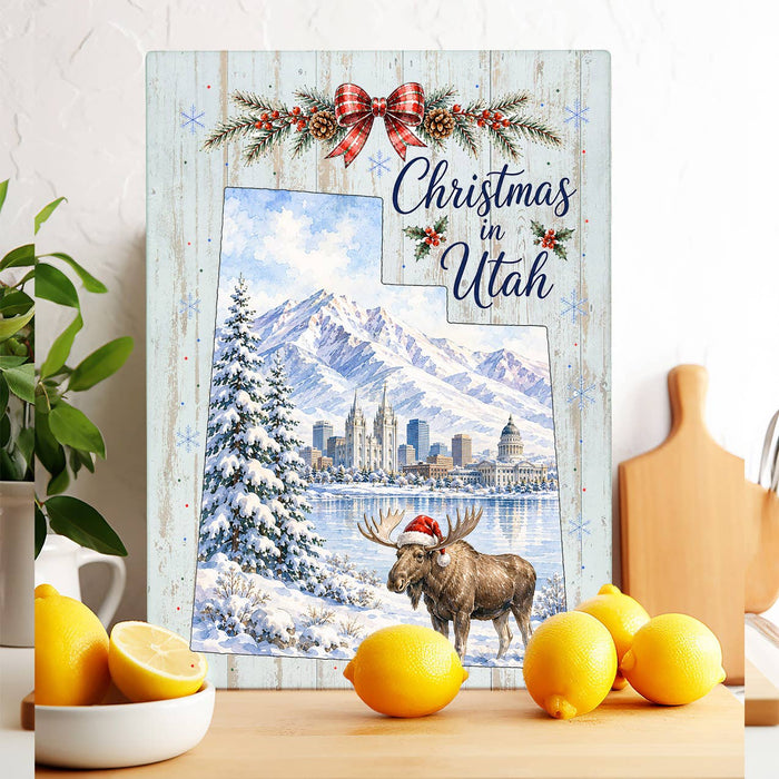 Christmas in Utah State Map Glass Cutting Board