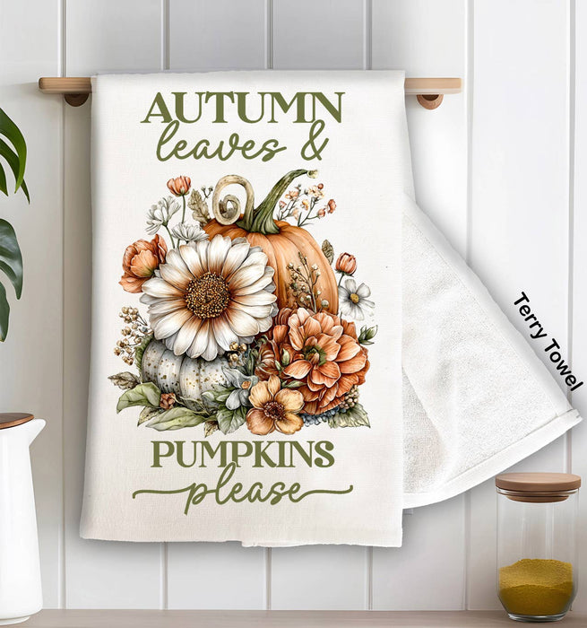 Autumn Leaves Pumpkins Please  Kitchen Terry Towel