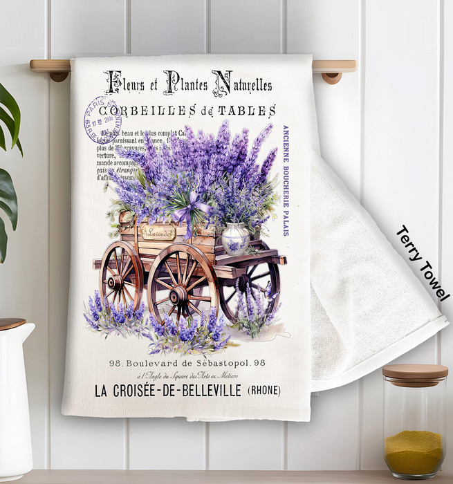 Vintage French Lavender Wagon Kitchen Terry Towel
