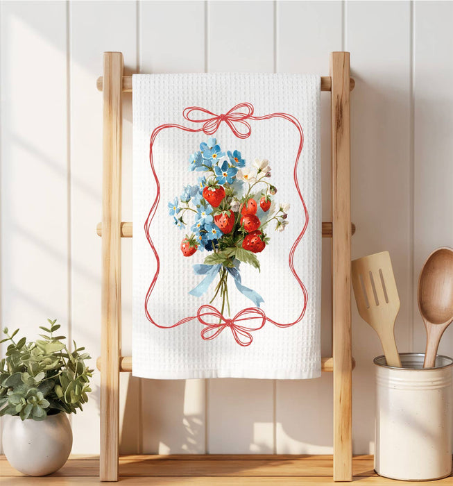 Vintage Strawberries Waffle Weave Towel