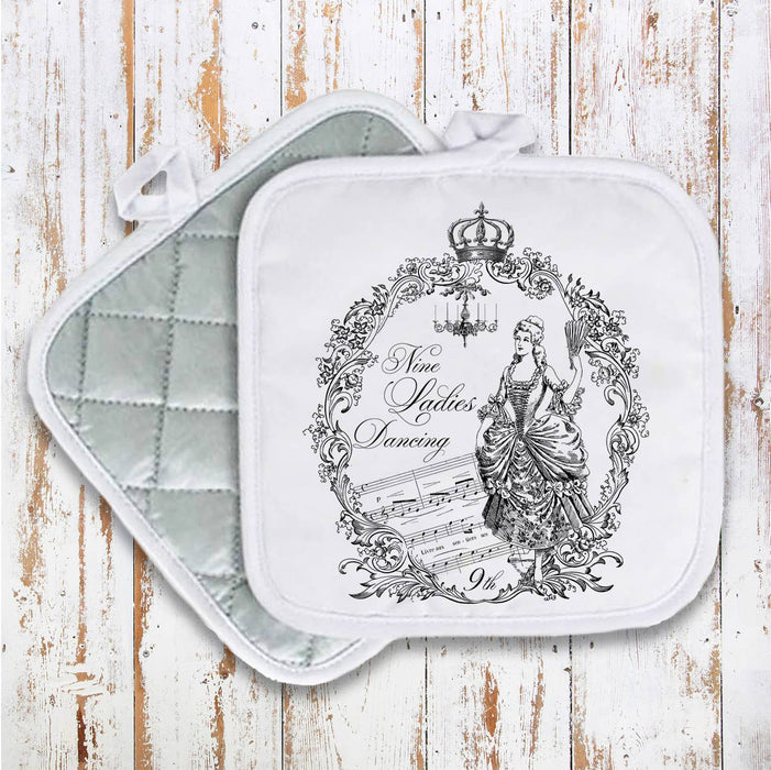 Nine Ladies Dancing Christmas, Pot Holder Oven Mitts