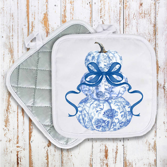 Fall Chinoiserie Blue & White Pot Holder Oven Mitt