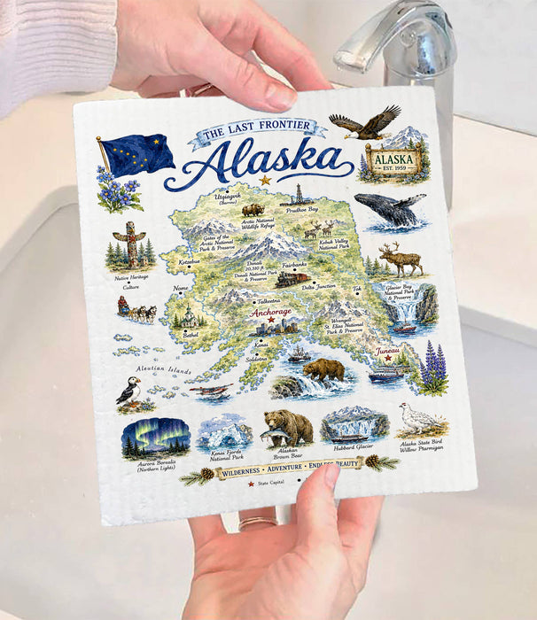 Alaska State Map Landmark Swedish Dishcloth