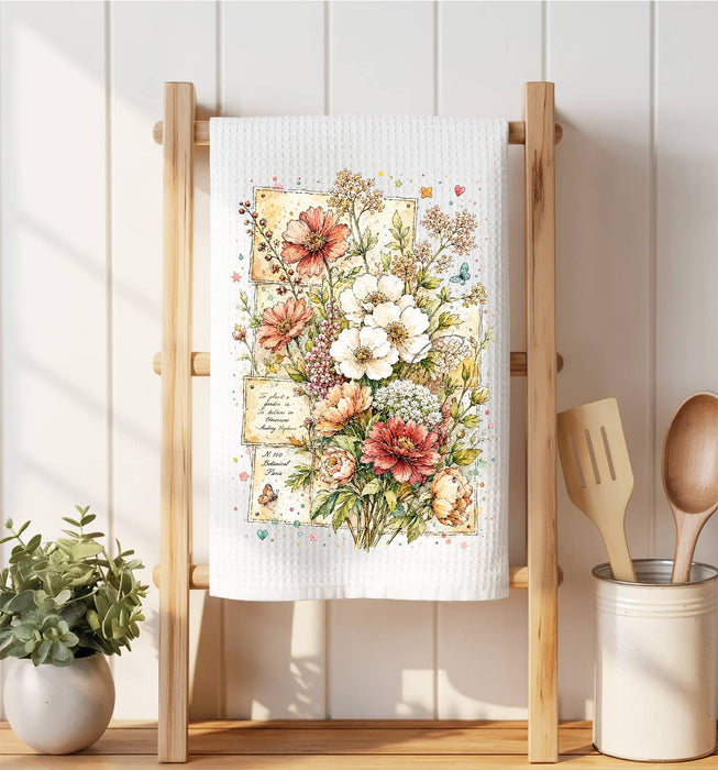 Vintage Spring Wild Flowers Waffle Weave Towel