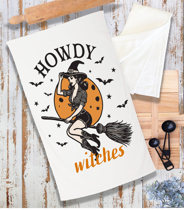 Halloween Retro Vintage Howdy Witches Terry Towel