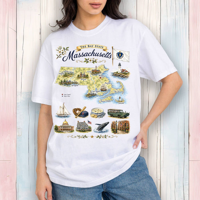 Massachusetts State Map Landmark T-Shirt
