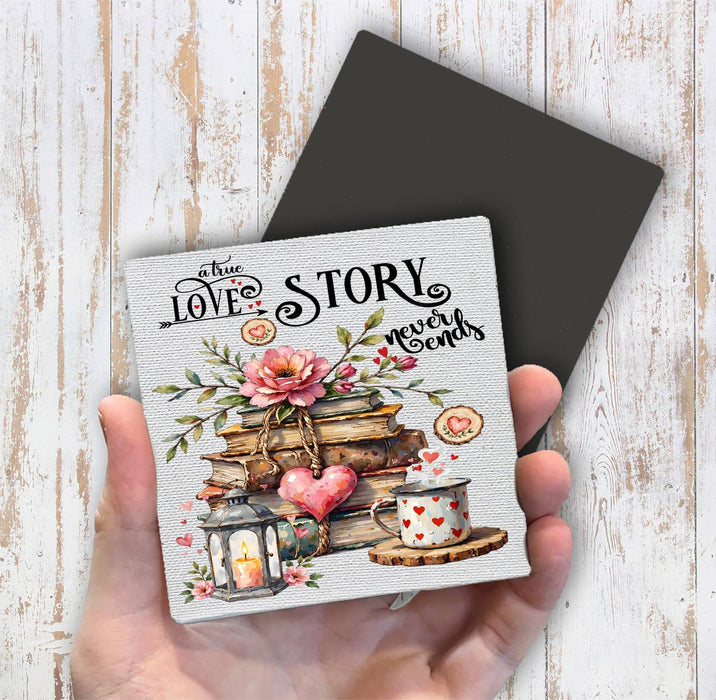 Love Story Never Ends Heart Magnet Fridge