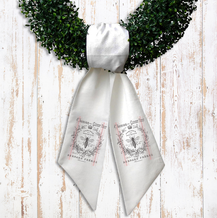 Vintage Shabby Chic French Bee Wreath Sash