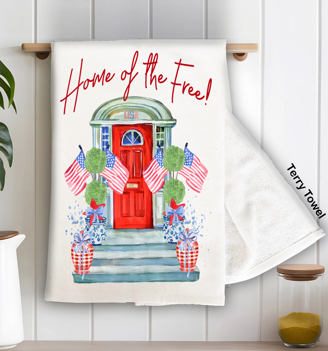 Patriotic Red Door Home of the Free Kitchen Terry Towel