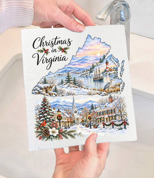 Christmas in Virginia State Map Swedish Dishcloth