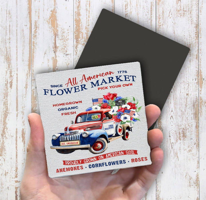 All American Patriotic Flower Truck Magnet Fridge