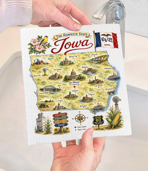 Iowa State Map Landmark Swedish Dishcloth