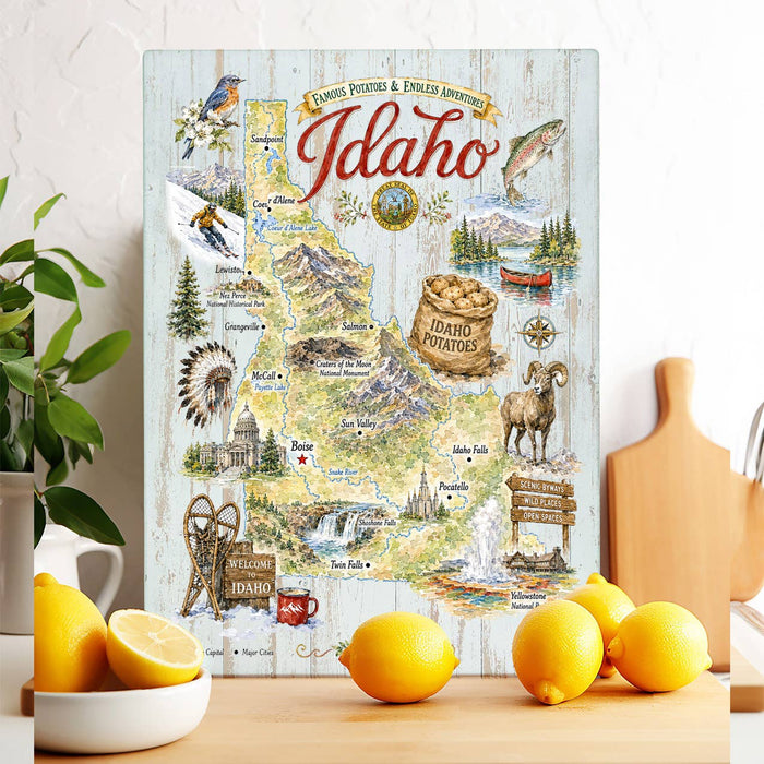 Idaho State Map Landmark Glass Cutting Board