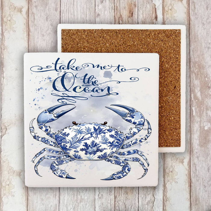 Chinoiserie Crab Take me to Ocean Stone Coaster