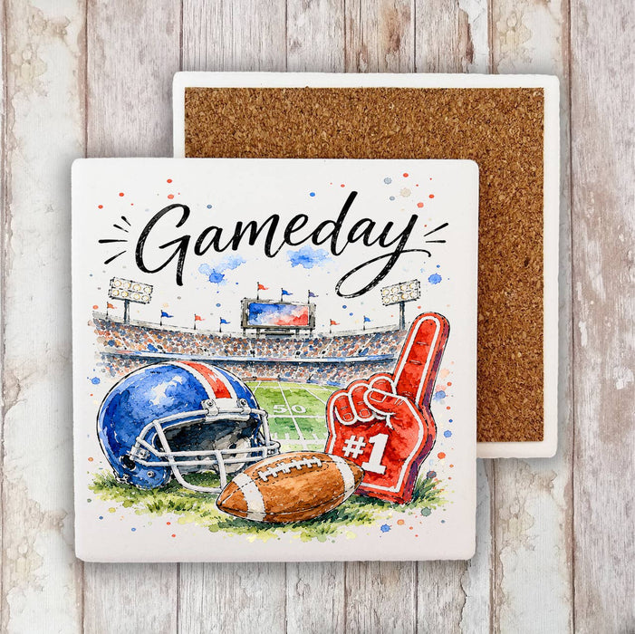 Gameday Football Royal Blue & Red Stone Coaster