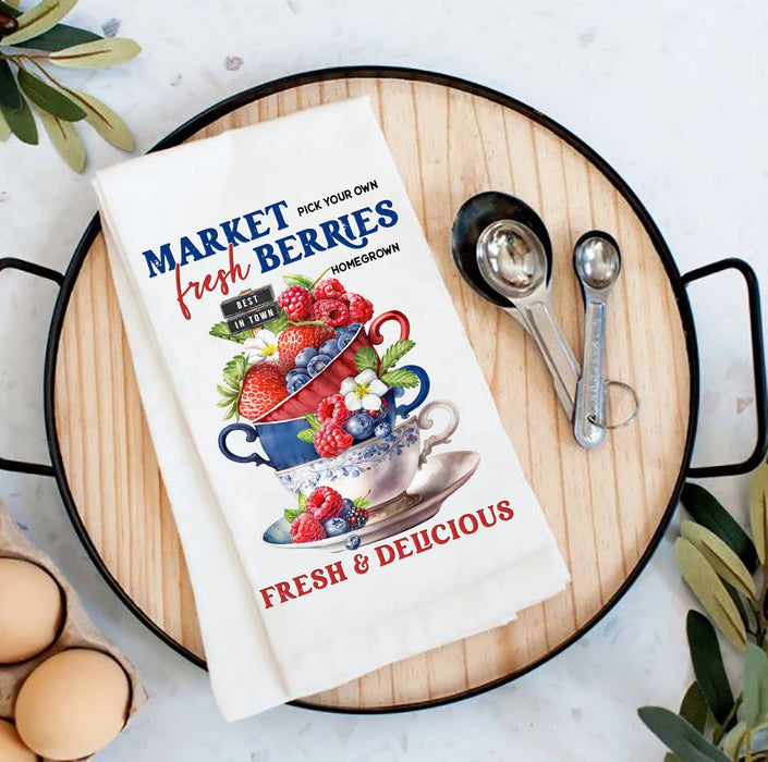 Farmers Market Fresh Berries Flour Sack Tea Towel