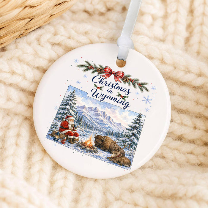 Christmas in Wyoming State Map Ornament