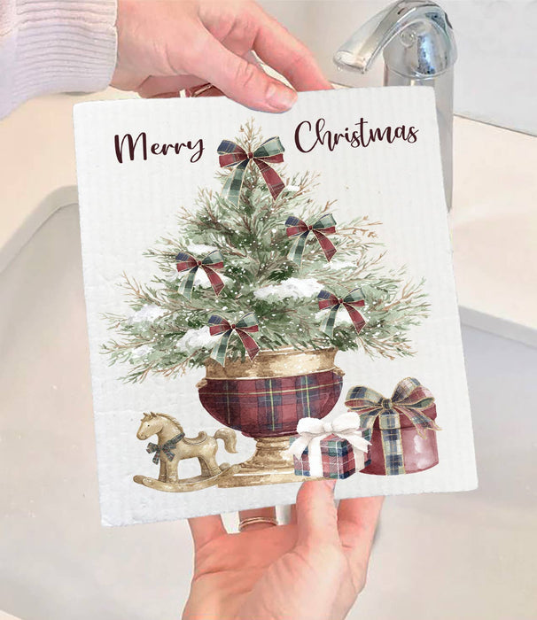 Christmas Tree Burgundy Velvet Swedish Dishcloth