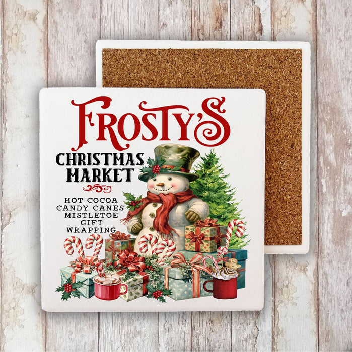Frosty's Christmas Market Snowman  Stone Coaster