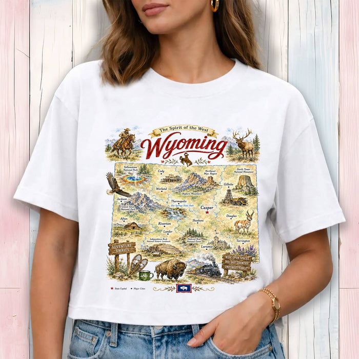 Wyoming State Map Landmark Cropped T-Shirt