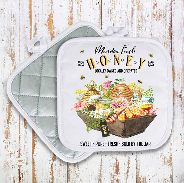 Modern Farmhouse Fresh Honey Bees Pot Holder Oven Mitt
