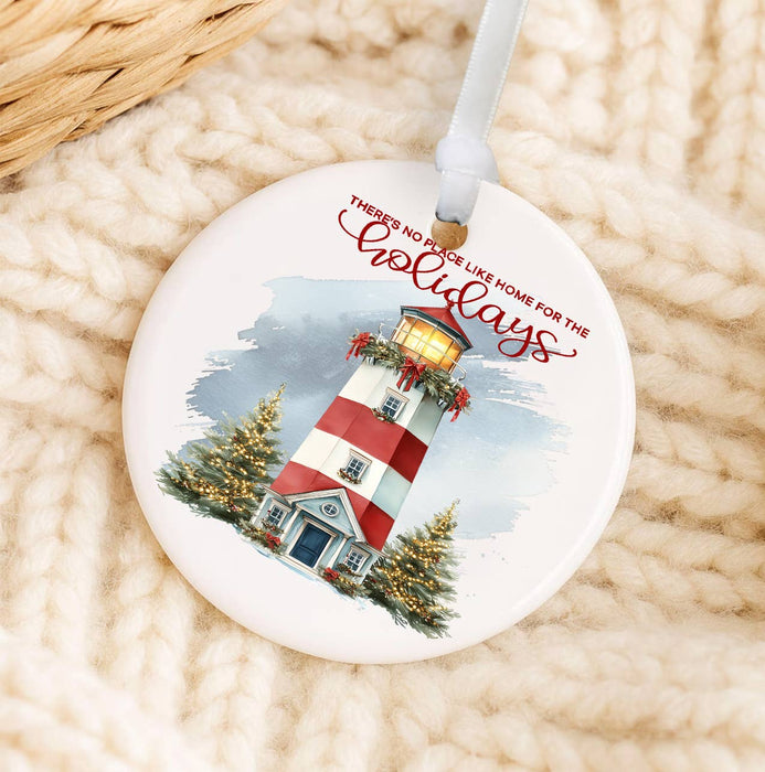 Coastal Christmas Lighthouse Home for Holiday Ornament