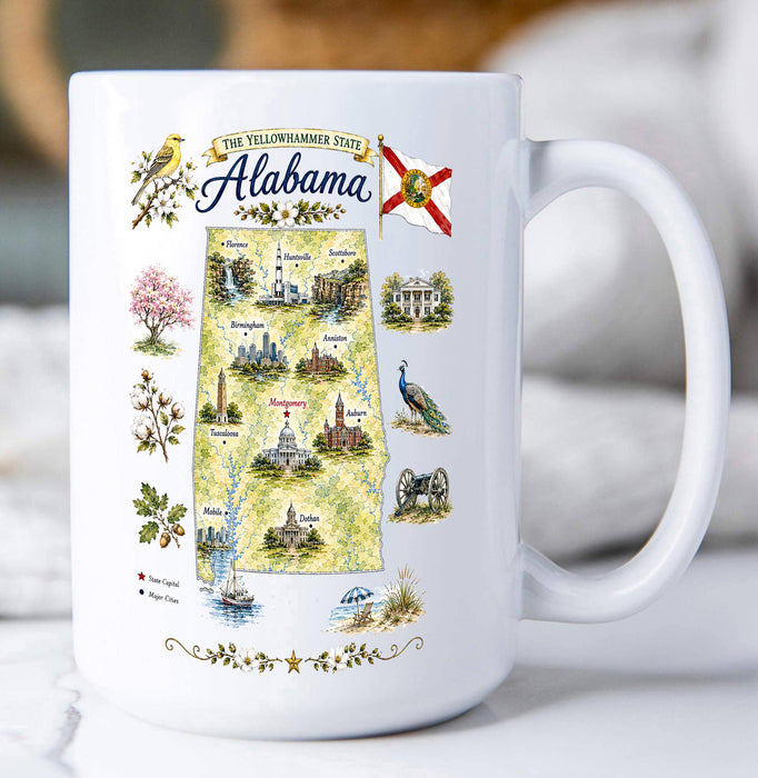 Alabama State Map Landmark Coffee Mug