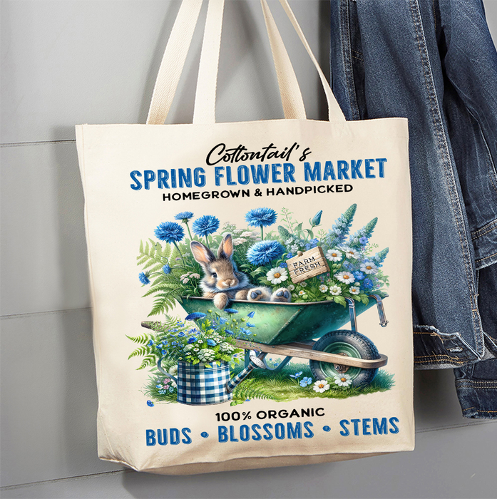 Blue Springs Flowers Bunny Canvas Tote Bag