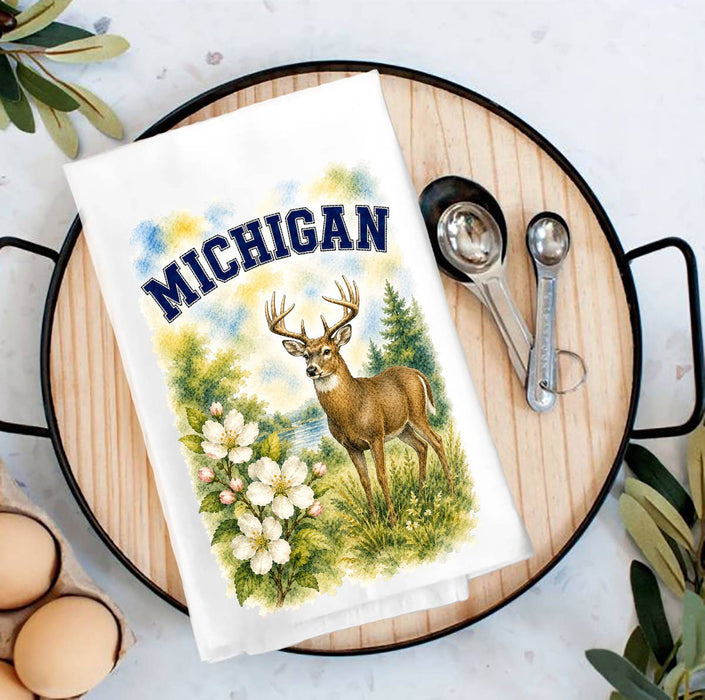 Michigan State Bird and Animal Tea Towel