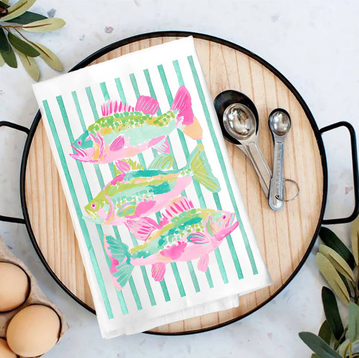 Coastal Colorful Fish Pastel Colors Tea Towel
