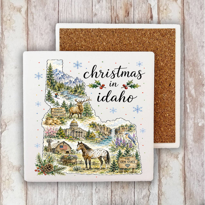 Christmas in Idaho State Map Stone Coaster