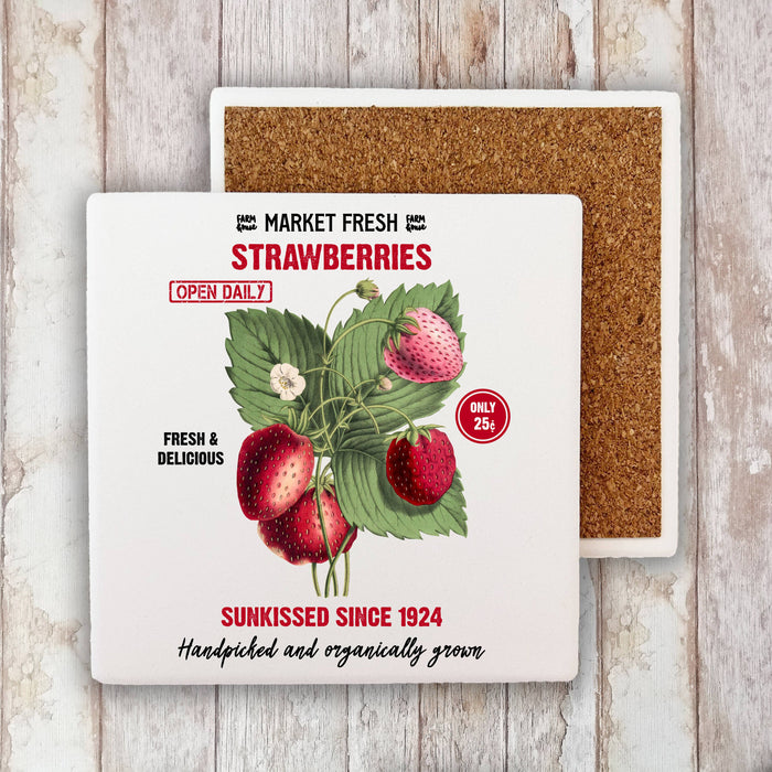 Farm Fresh Summer Strawberries Stone Coaster