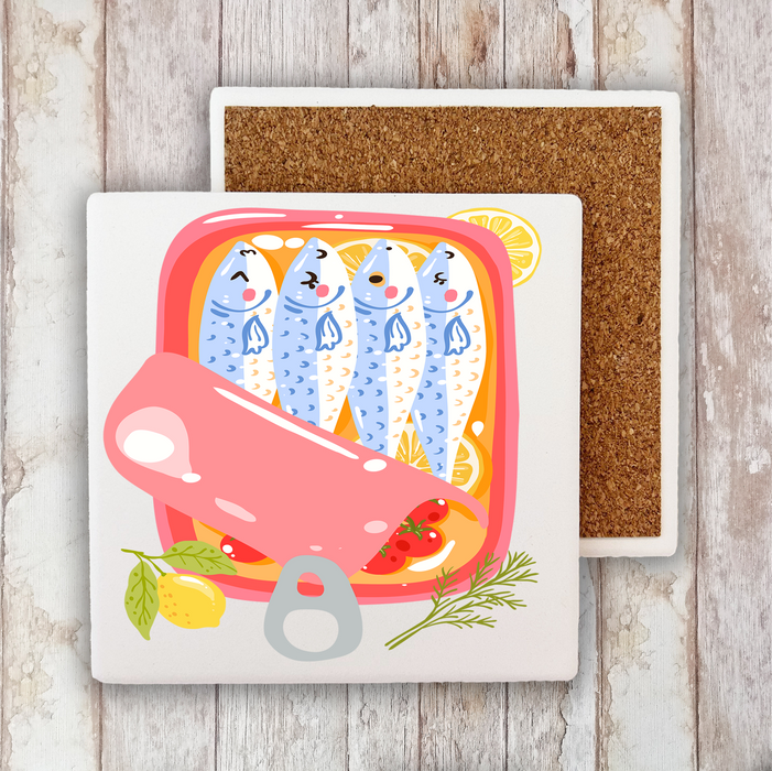Cute Sardines Tinned Fish Coastal Stone Coaster