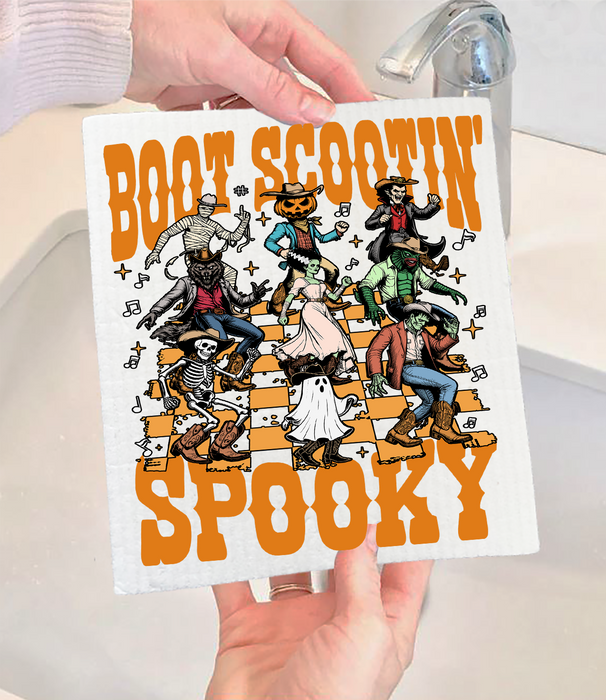Halloween Boot Scootin Spooky Swedish Dishcloth