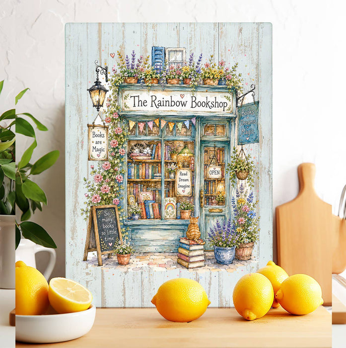 Whimsical Bookstore Bookshop Glass Cutting Board