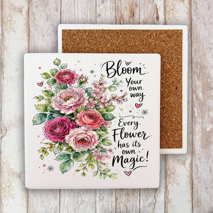 Bloom your own Way Watercolor Roses Stone Coaster