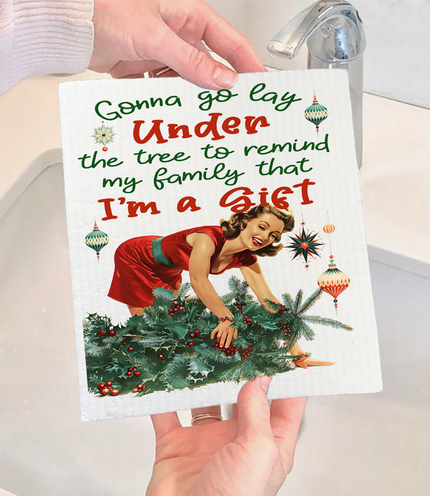 Christmas Funny I am the Gift Swedish Dishcloth