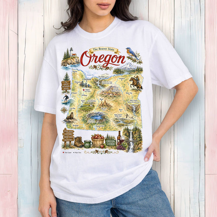 Oregon State Map Landmark T-Shirt