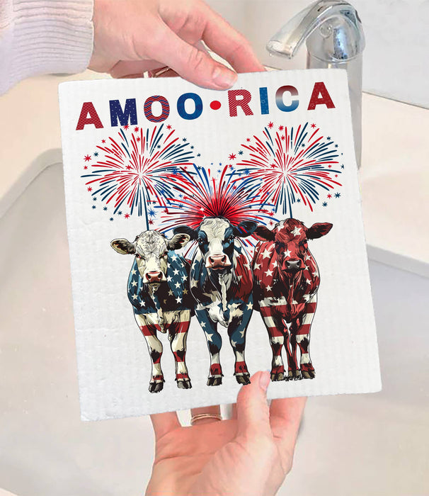 Patriotic Cow Amoo-rica Swedish Dishcloth