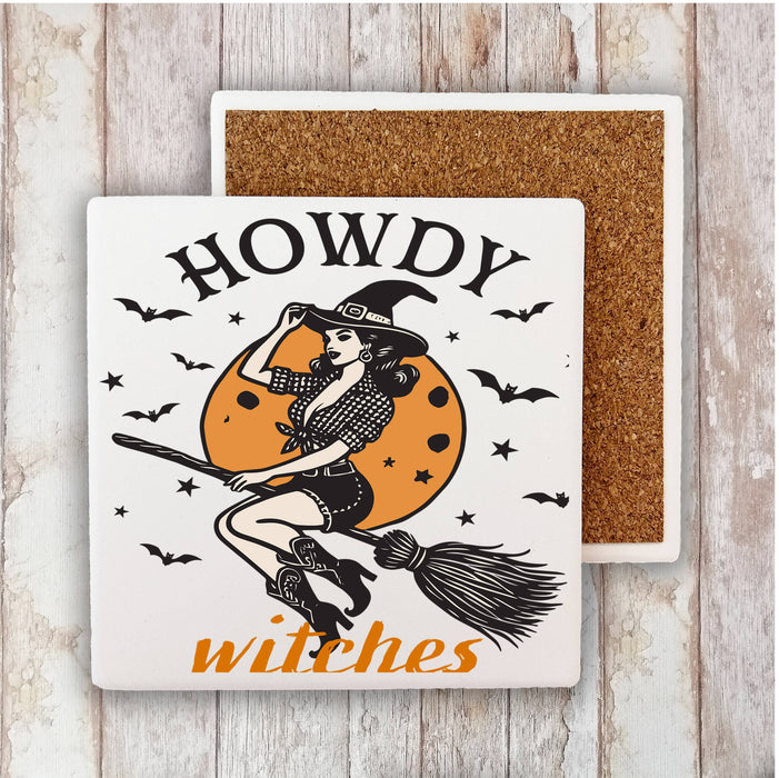 Halloween Retro Vintage Howdy Witches Stone Coaster