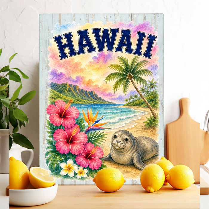 Hawaii State Bird and Animal Glass Cutting Board