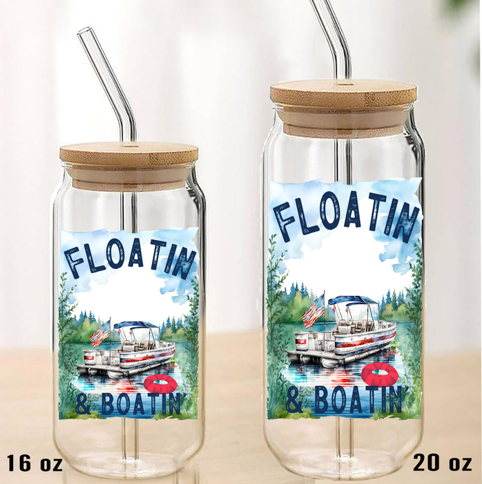 Floating and Boating on the Lake Can Glass with Lid Straw