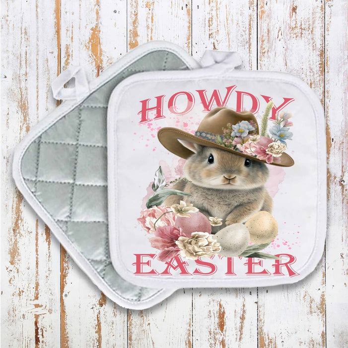 Howdy Easter Bunny Cowboy Hat Pot Holder Oven Mitt