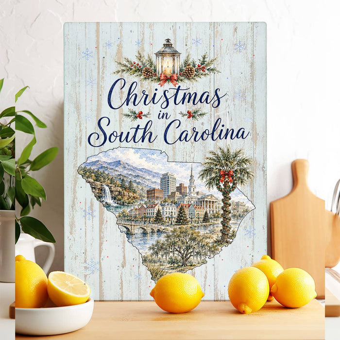Christmas in South Carolina State Map Glass Cutting Board