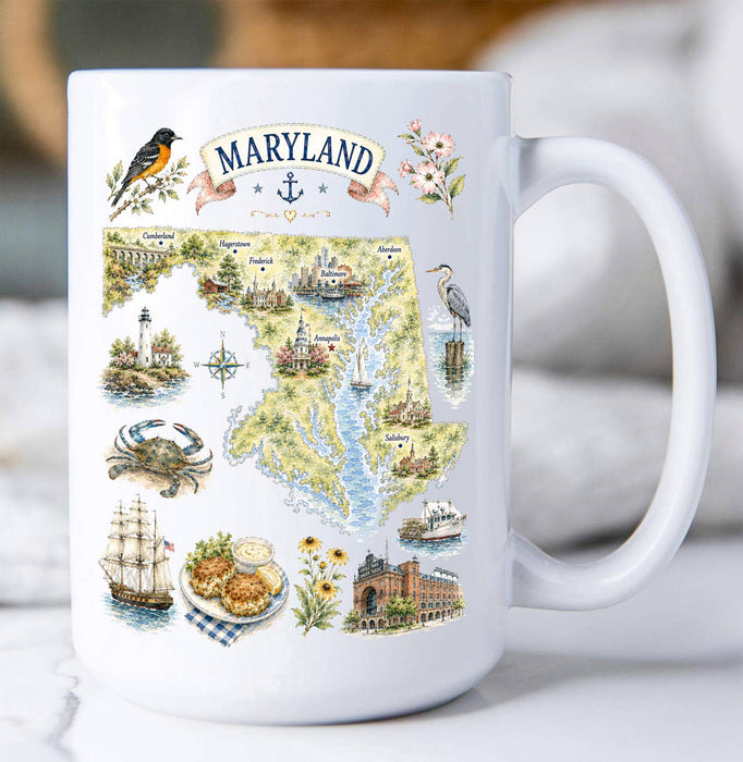 Maryland State Map Landmark Coffee Mug