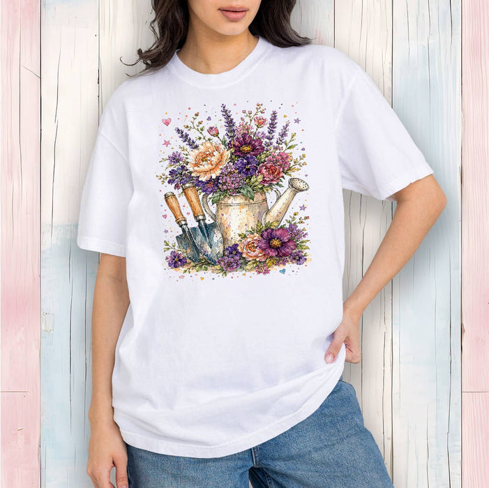 Watercolor Flower Watering Can Garden T-Shirt